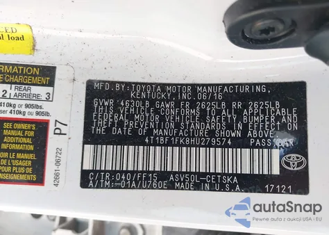 2017 Toyota Camry Se from USA, damaged, VIN 4T1BF1FK8HU279574